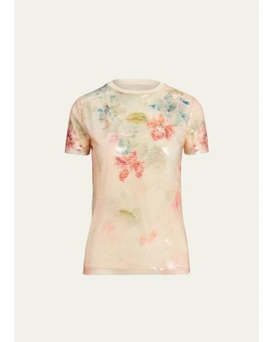 Ralph Lauren Collection Sequin Wildflower-print Layered Short-sleeve T-shirt - Natural