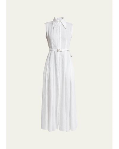 Gabriela Hearst Durand Belted Linen Shirtdress - White