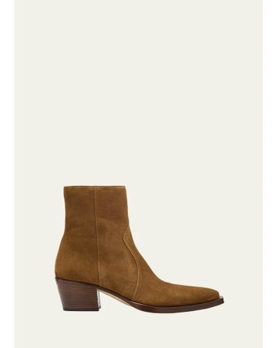 Prada Suede Zip Ankle Boots - Natural