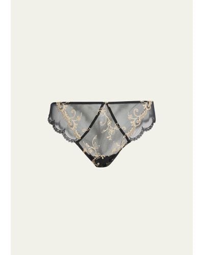 Lise Charmel Floral-embroidered Mesh Thong - Natural