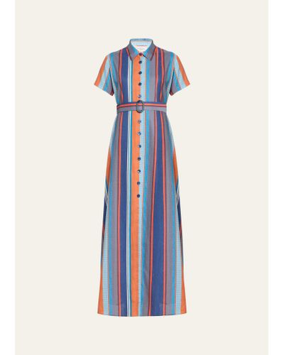 Evi Grintela Valerie Striped Linen-cotton Maxi Shirtdress - Blue