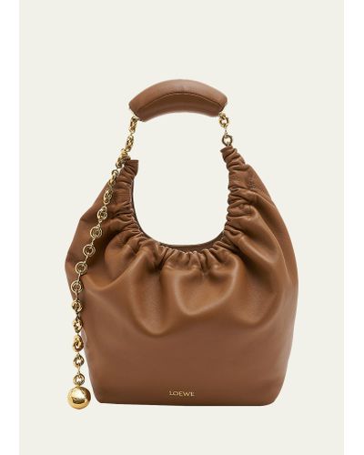 Loewe Small Squeeze Chain Leather Hobo Bag - Brown
