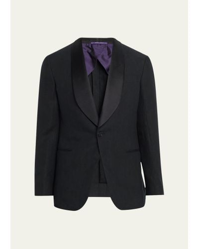Ralph Lauren Purple Label Kent Hand-tailored Linen Tuxedo Jacket - Blue