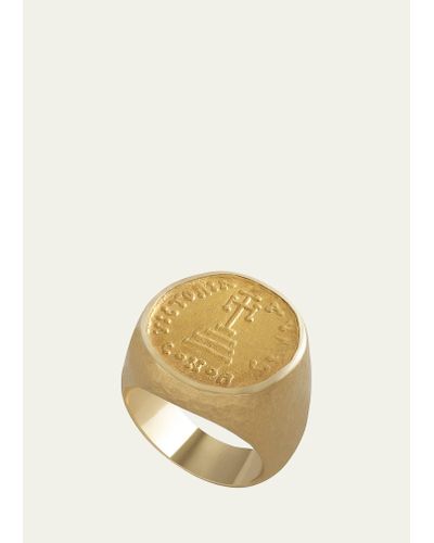 Jorge Adeler 18k Hammered Yellow Gold Victoria Coin Ring - Metallic