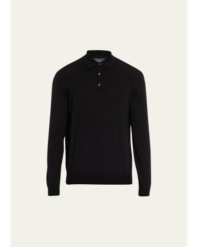Bergdorf Goodman Superfine Merino Polo Sweater - Black