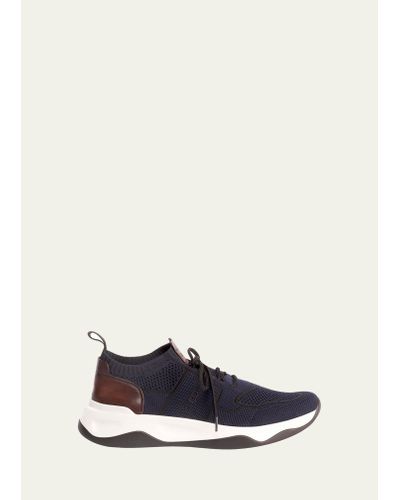 Berluti Shadow Knit Sneaker With Leather Details - White