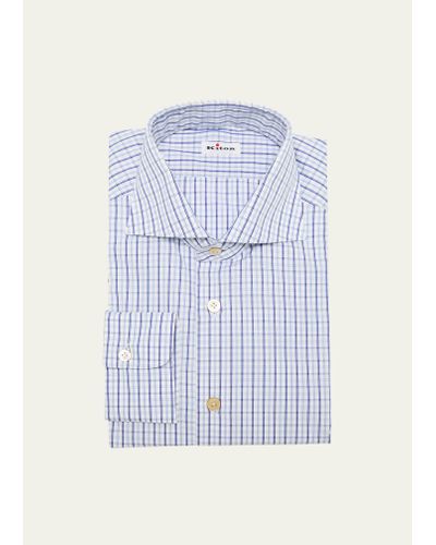 Kiton Cotton Multi-check Dress Shirt - Blue