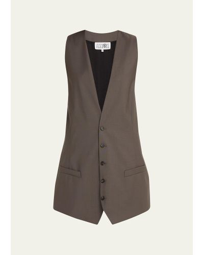 MM6 by Maison Martin Margiela Oversized Wool Suiting Vest - Brown