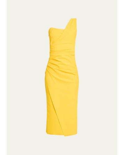 La Petite Robe Di Chiara Boni Gredel Ruched One-shoulder Bodycon Midi Dress - Yellow