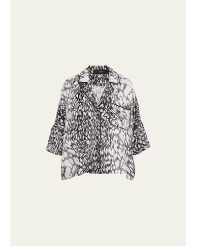 Amiri Logo Leopard-print Silk Pajama Shirt - Gray