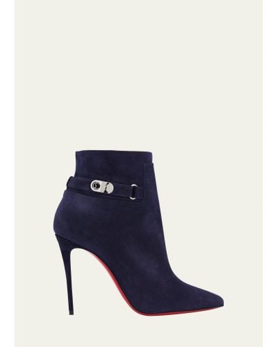 Christian Louboutin Lock So Kate Suede Red Sole Booties - Blue