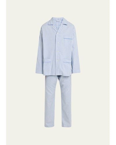 Emanuele Maffeis Cotton Gingham Long Pajama Set - Blue