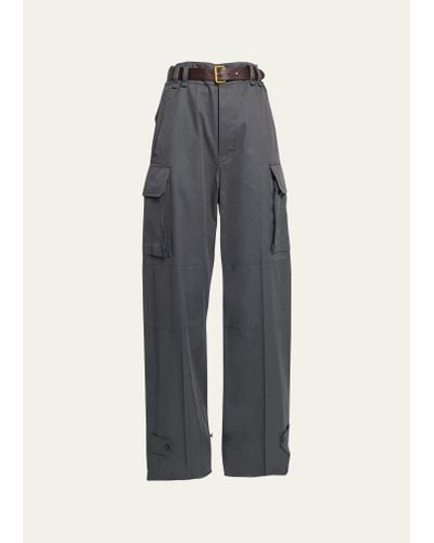 Saint Laurent Wide-leg Cargo Pants With Leather Belt - Blue