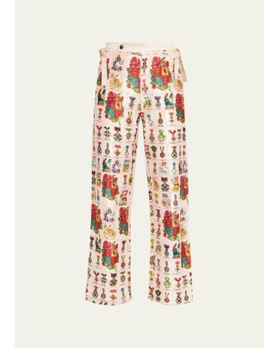 Bode Signet Quilt Tobacco Pants With Side Tie Detail - White