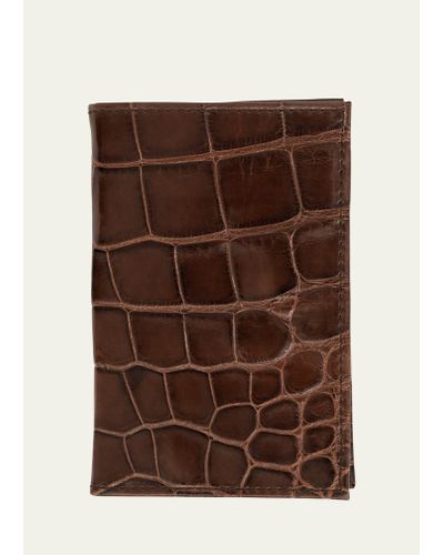 Abas Glazed Alligator Leather Bifold Card Case - Brown
