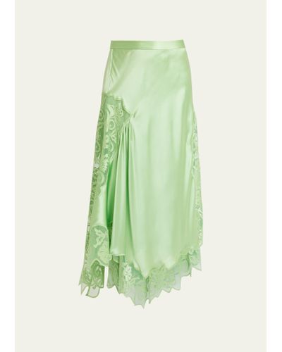 Ulla Johnson Cressida Sheer Floral Silk Scalloped Midi Skirt - Green