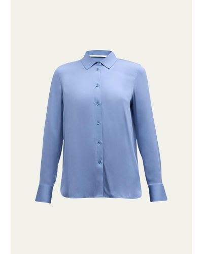 Vince Slim-fitted Stretch Silk Button-front Blouse - Blue