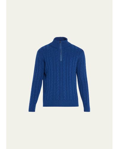 Bergdorf Goodman Half-zip Cashmere Knit Sweater - Blue