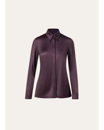 Akris Fitted Silk Jersey Button Front Blouse - Purple