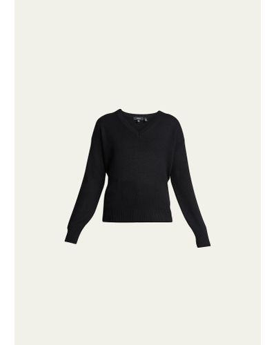 Theory V-neck Easy Cashmere Pullover - Black