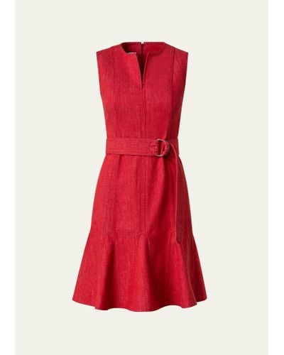 Akris Punto Cotton Denim Belted Short Dress - Red
