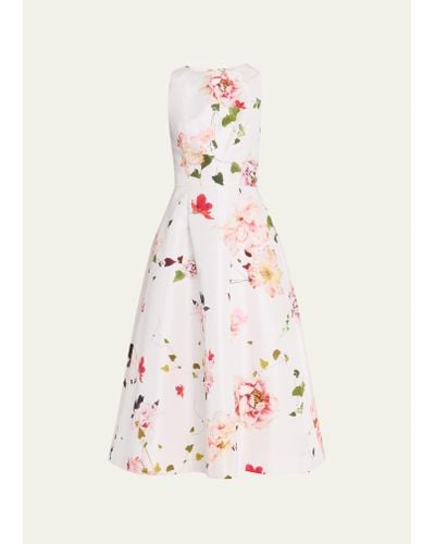 Monique Lhuillier Fit-and-flare Floral Print Midi Dress - Natural