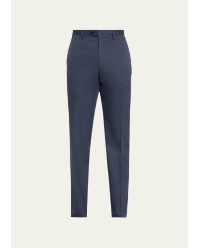 Cesare Attolini Luxe Twill Flat-front Pants - Blue