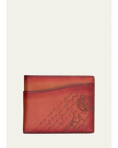 Berluti Makore Slim Scritto Leather Bifold Wallet - Red