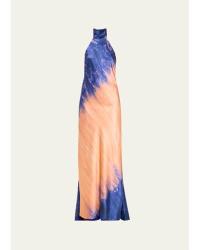 Silvia Tcherassi Tie-dye Sherry Backless Halter Gown - Blue