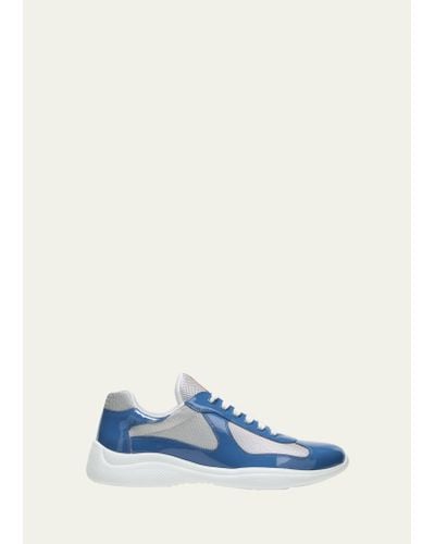 Prada America'S Cup Patent Leather And Bike Fabric Sneakers - Blue