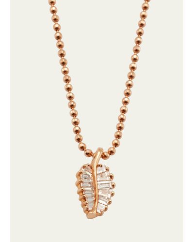 Anita Ko 18k Rose Gold Diamond Baguette Palm Leaf Necklace - White