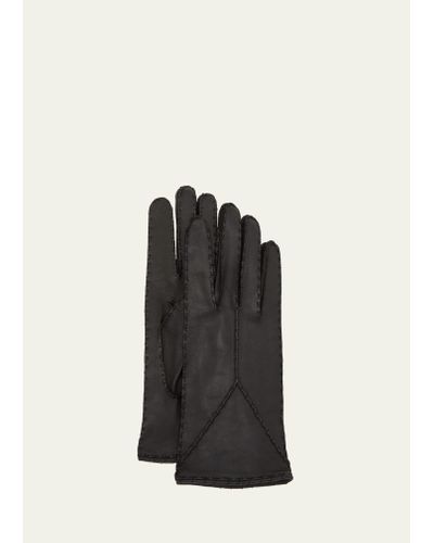 Saint Laurent Stitched Leather Gloves - Black