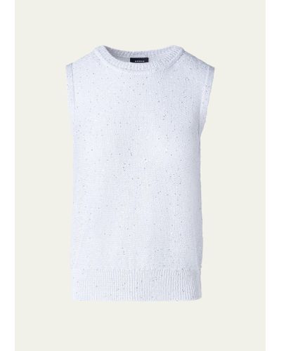 Akris Linen-blend Knit Top With Sequins - White