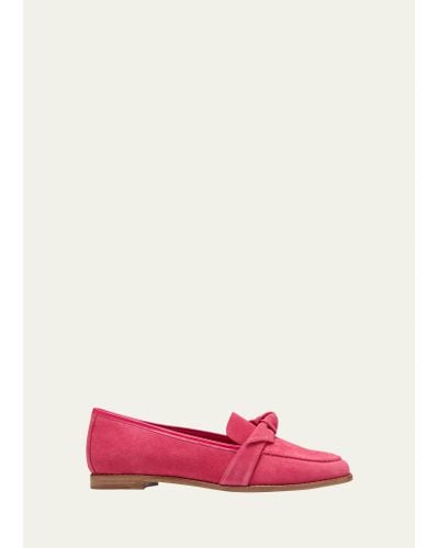 Alexandre Birman Clarita Suede Knotted Bow Loafers - Pink