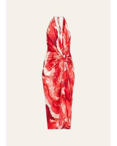 Silvia Tcherassi Abstract Guadalupe Backless Midi Dress - Red