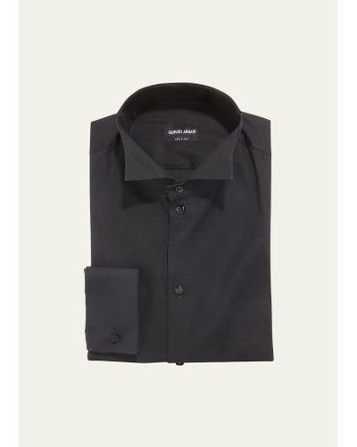 Giorgio Armani Men's Bib-front Formal Dress Shirt - Black