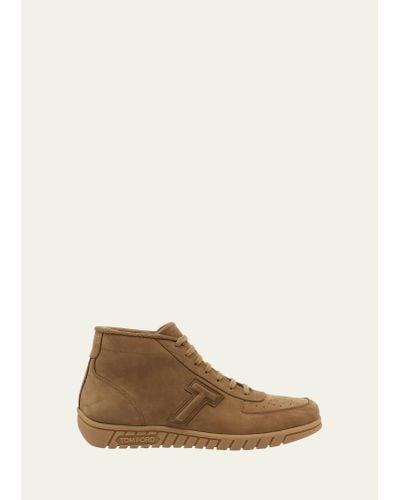 Tom Ford Connor Suede Tonal High-top Sneakers - Natural