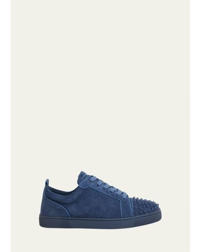 Christian Louboutin Louis Junior Spikes Low-top Suede Sneakers - Blue