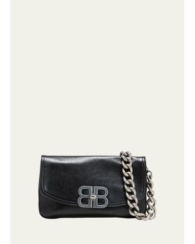 Balenciaga Small Napa Leather Chain Shoulder Bag - White