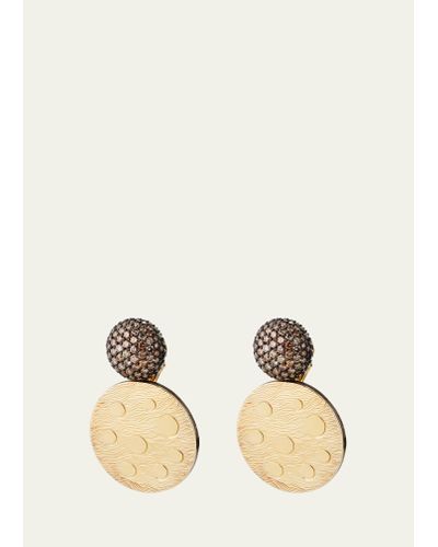VRAM Yellow Gold And Silver Tau Disco Earrings With Brown Diamonds - Natural