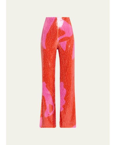 Silvia Tcherassi Avellino Sequined Wide-leg Pants - Red