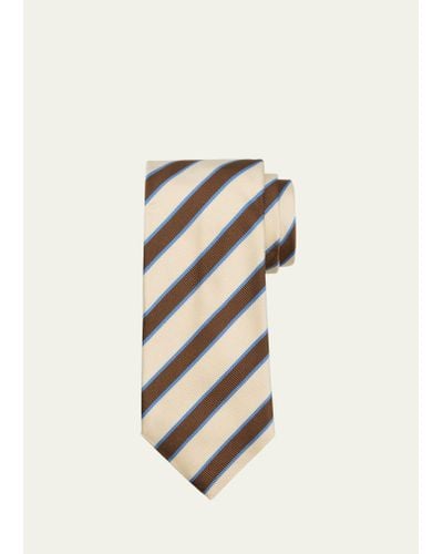 Cesare Attolini Multi-stripe Silk Tie - White