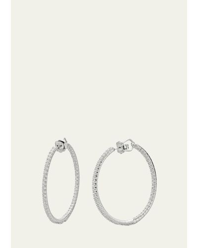 Neiman Marcus 18k White Gold Diamond Tennis Hoop Earrings - Natural