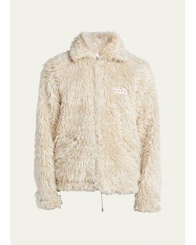 Marni Shaggy Fleece Zip Blouson Jacket - Natural