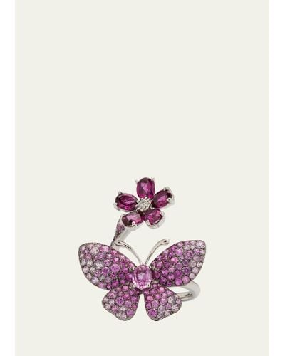 Stefere Rose Gold Pink Sapphire And Rhodolite Garnet Ring From The Butterfly Collection