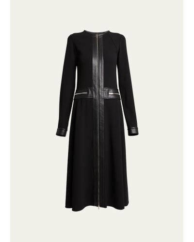 Proenza Schouler Joanne Crepe Faux Leather Trim Midi Dress - Black