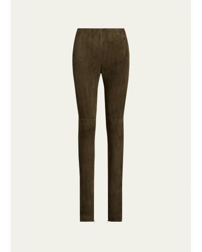 Ralph Lauren Collection Eleanora Suede Slim-leg Pants - Natural