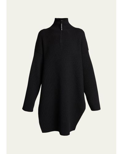 Balenciaga Ribbed Half-zip Wool Poncho - Black