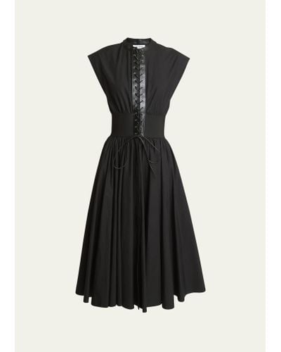 Alaïa Lace-up Belted Midi Dress - Black