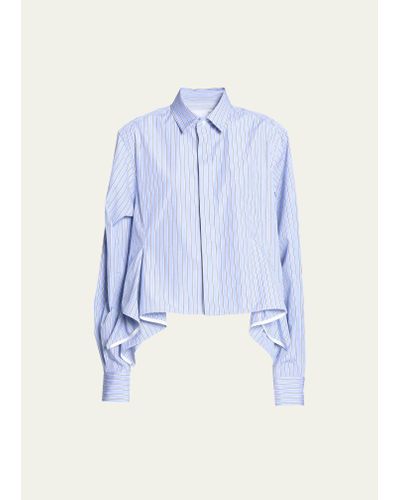 Sacai Stripe Ruffle Hem Button Down Shirt - Blue
